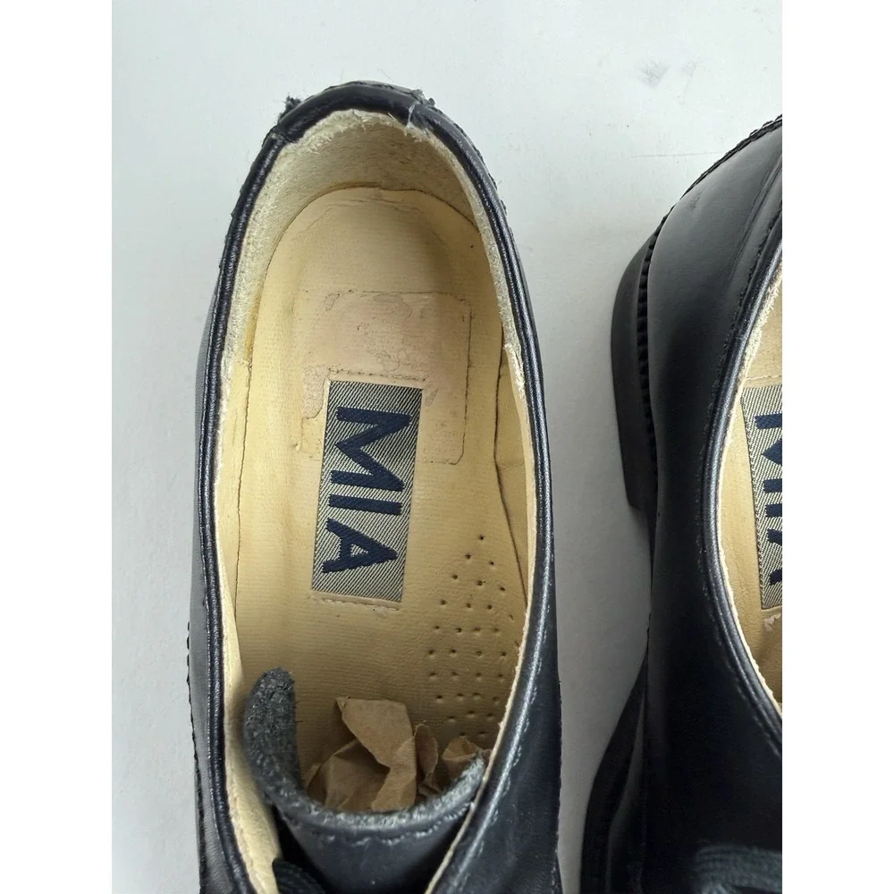 MIA Y2K Blk Leather Oxford Platform Chunky Heel Shoe Sz7 90s‎ Grunge Goth Witchy
